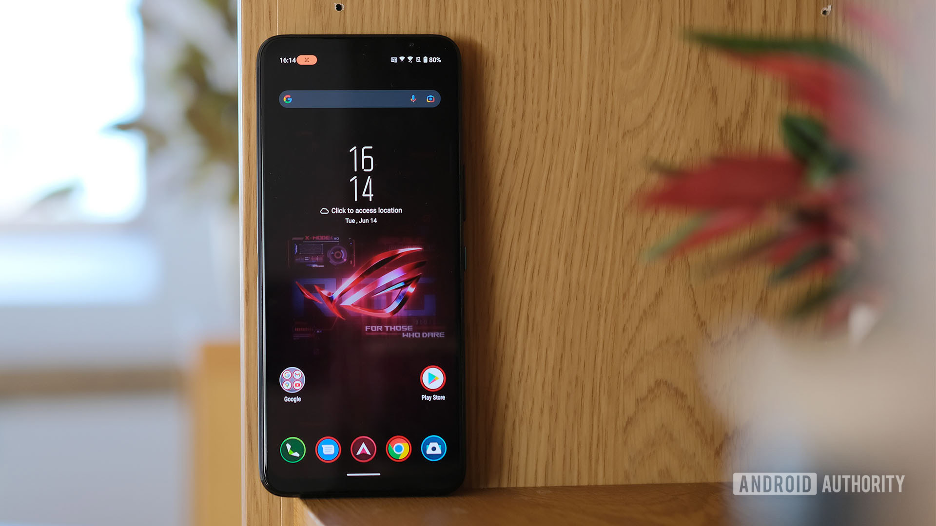 ASUS Rog Phone 6 Pro X Mode homescreen on shelf