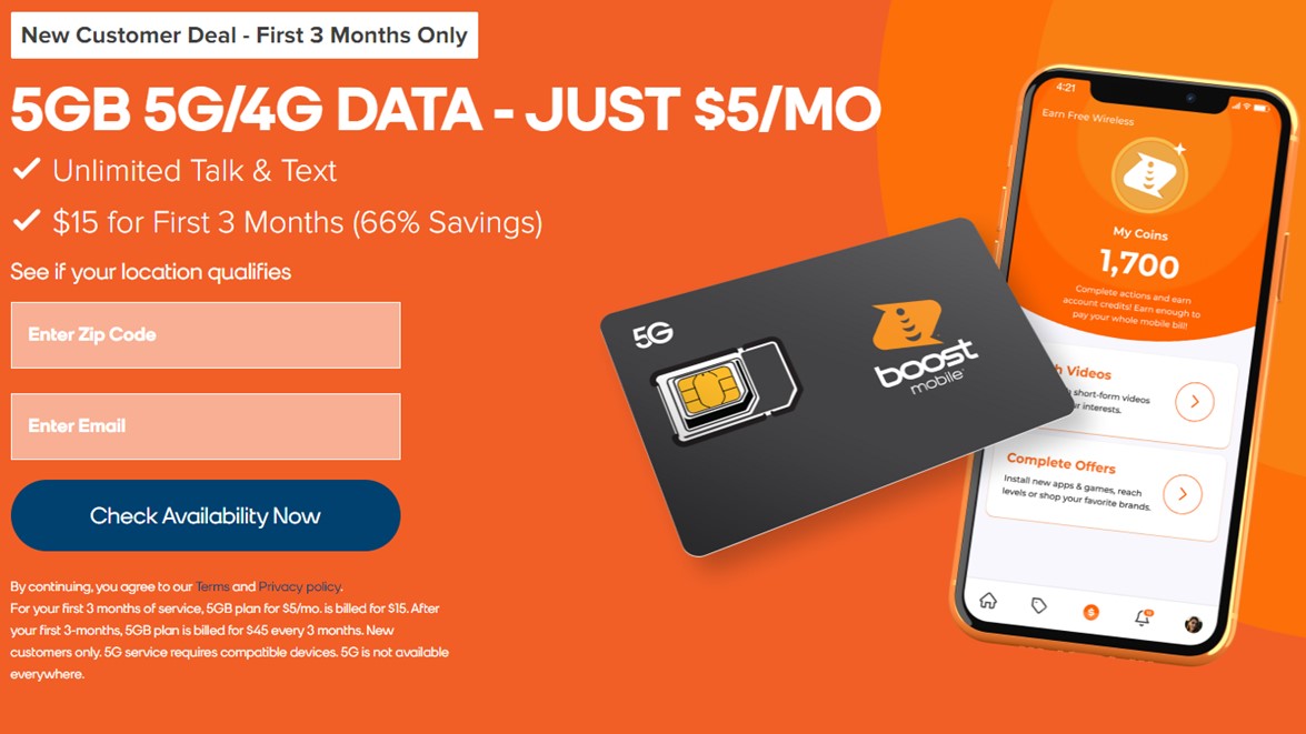 Boost Mobile 5 per month offer