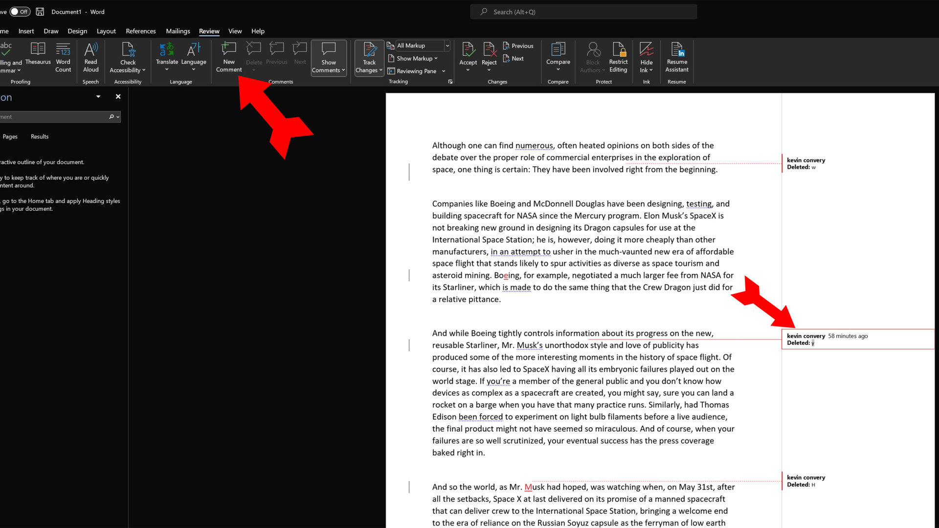 Word Track Changes comment visible in margin