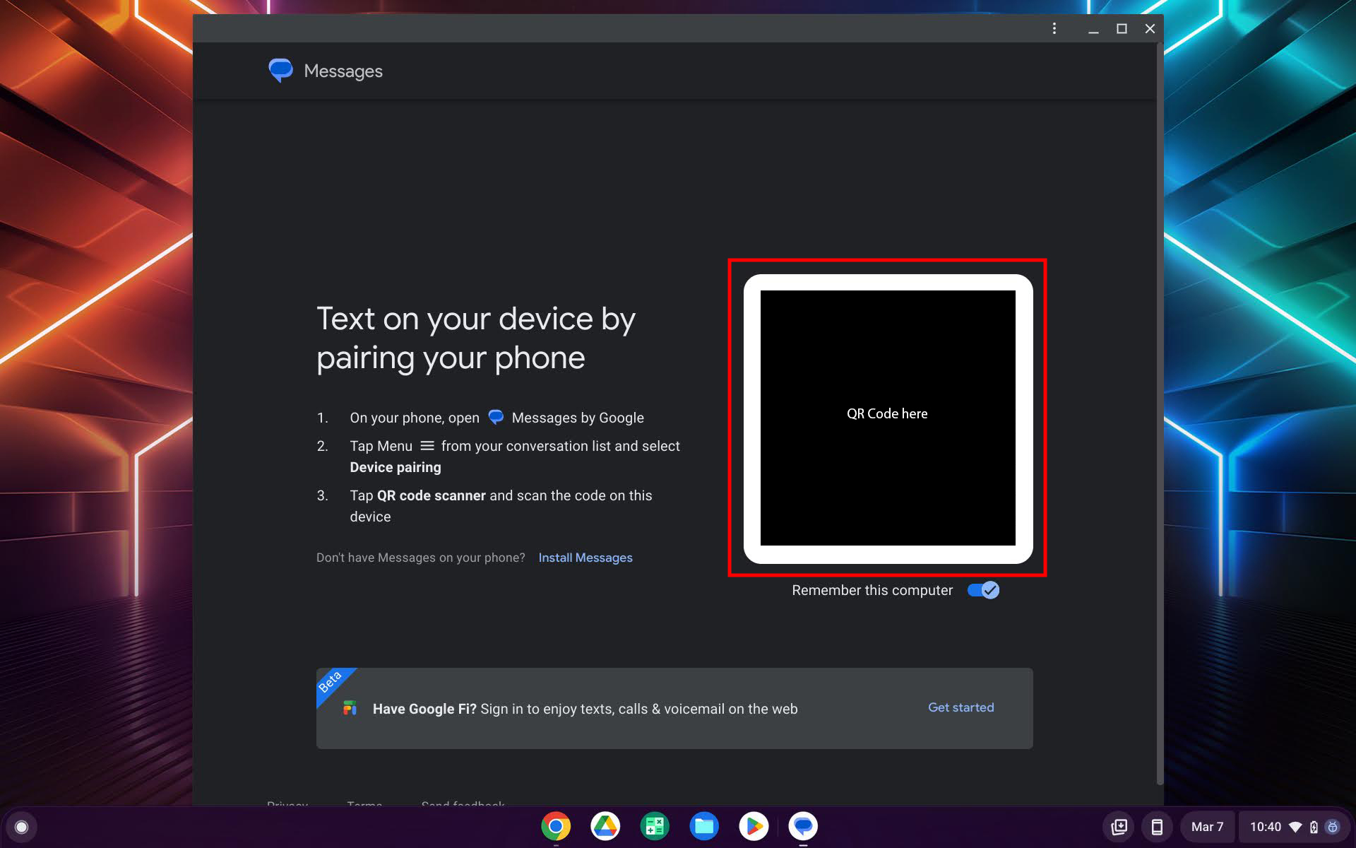 Connect Messages app on Chrome OS 3