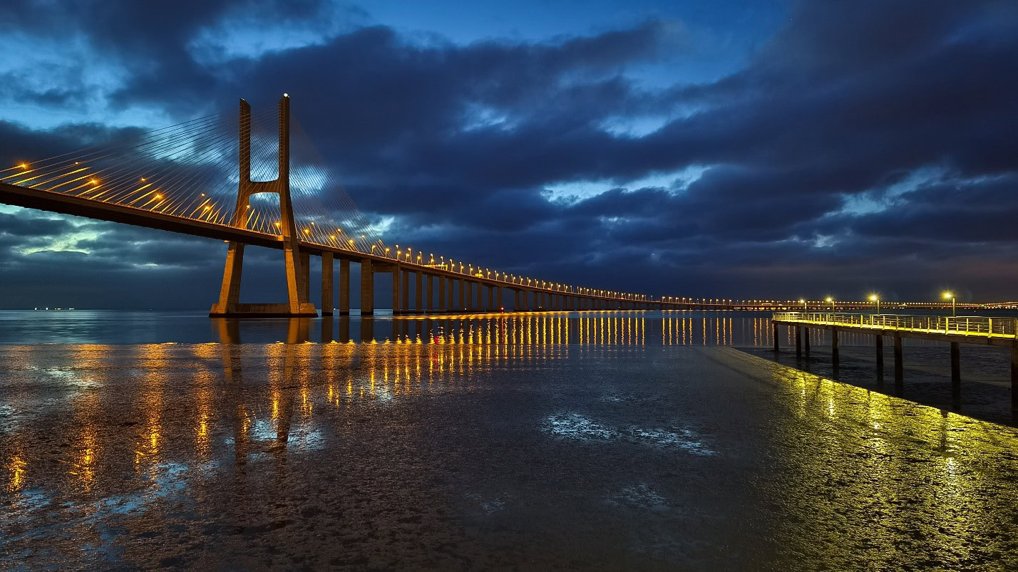 Dusk over the Lisbon bridges