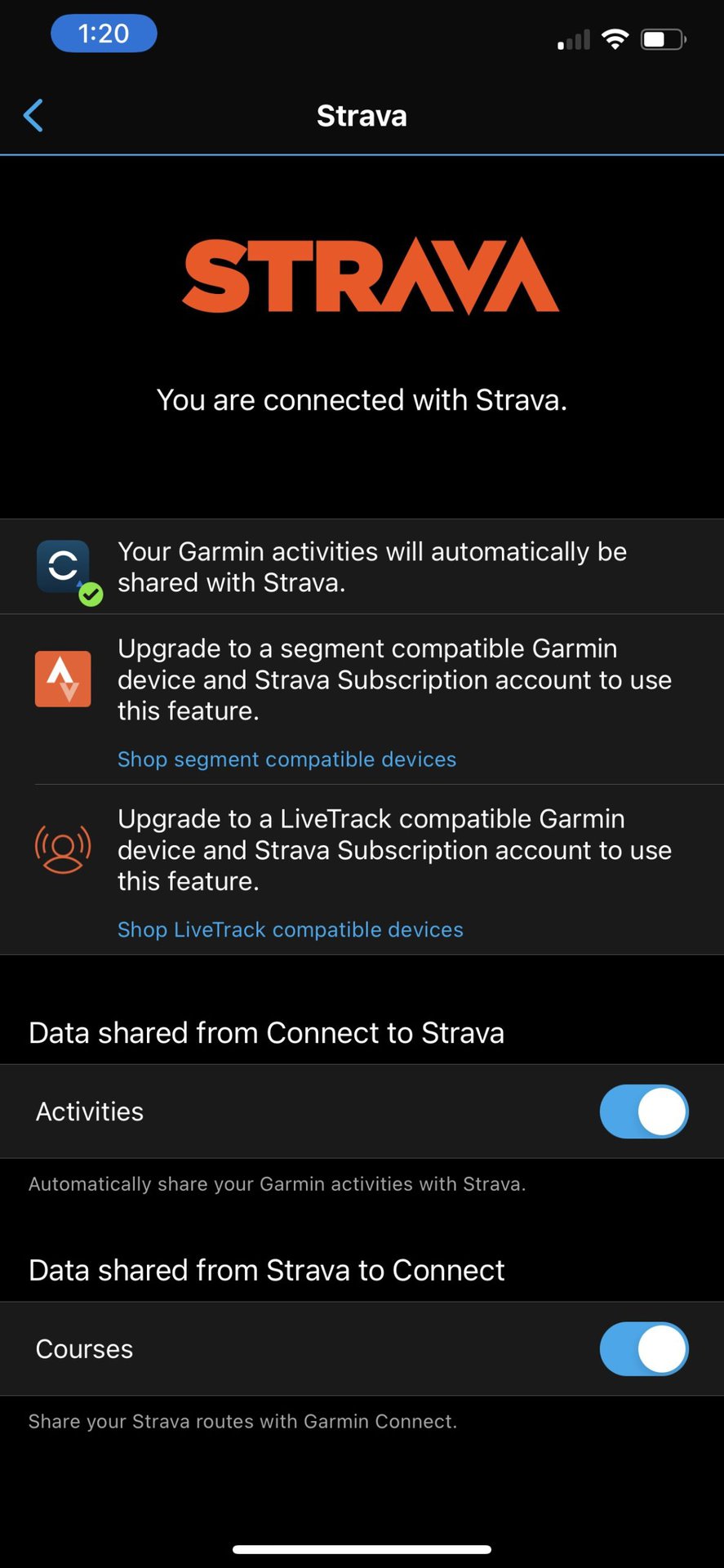 Garmin Connect Strava Linked