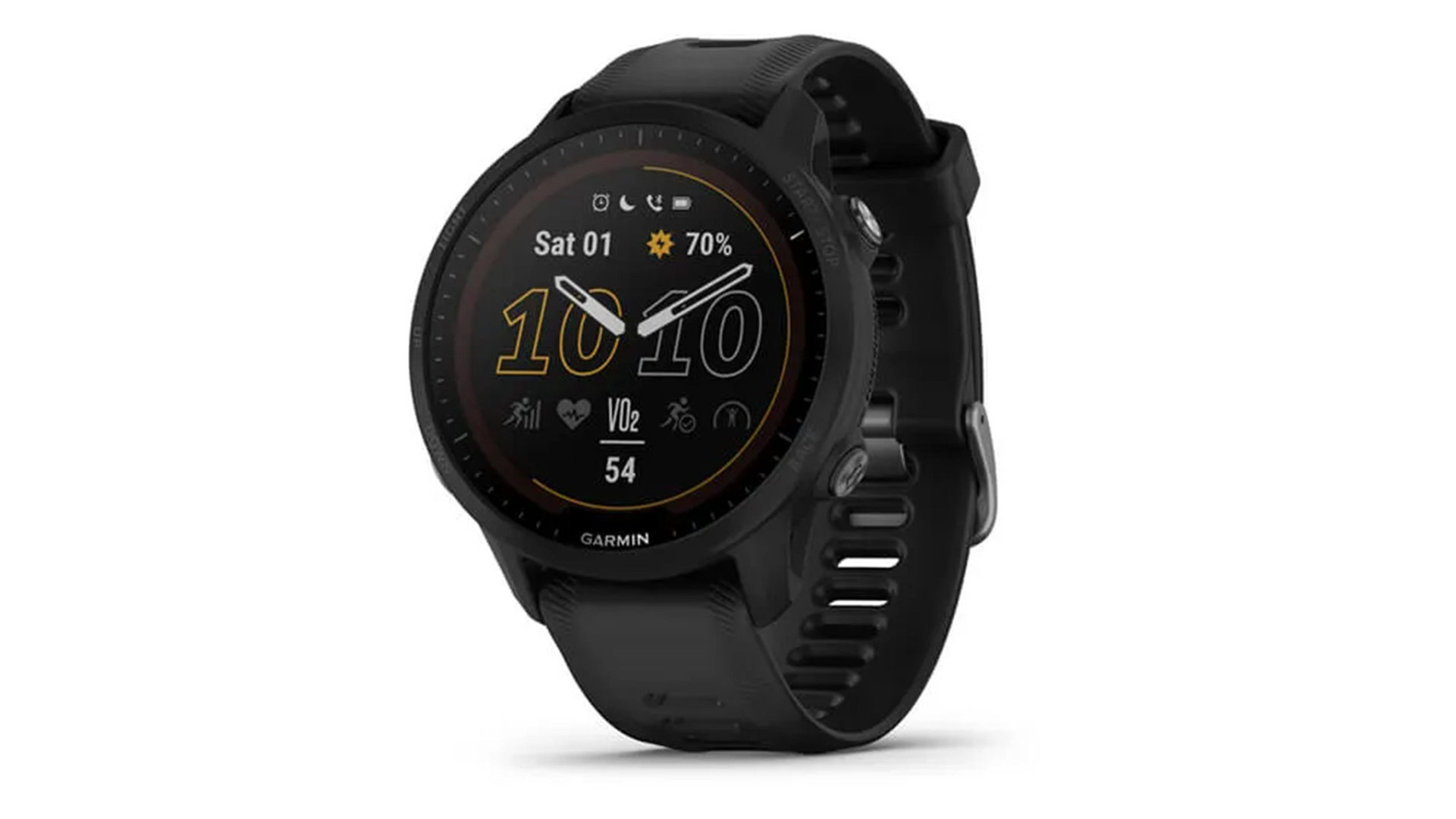 A product image of the Garmin Forerunner 955 Solar in Black.