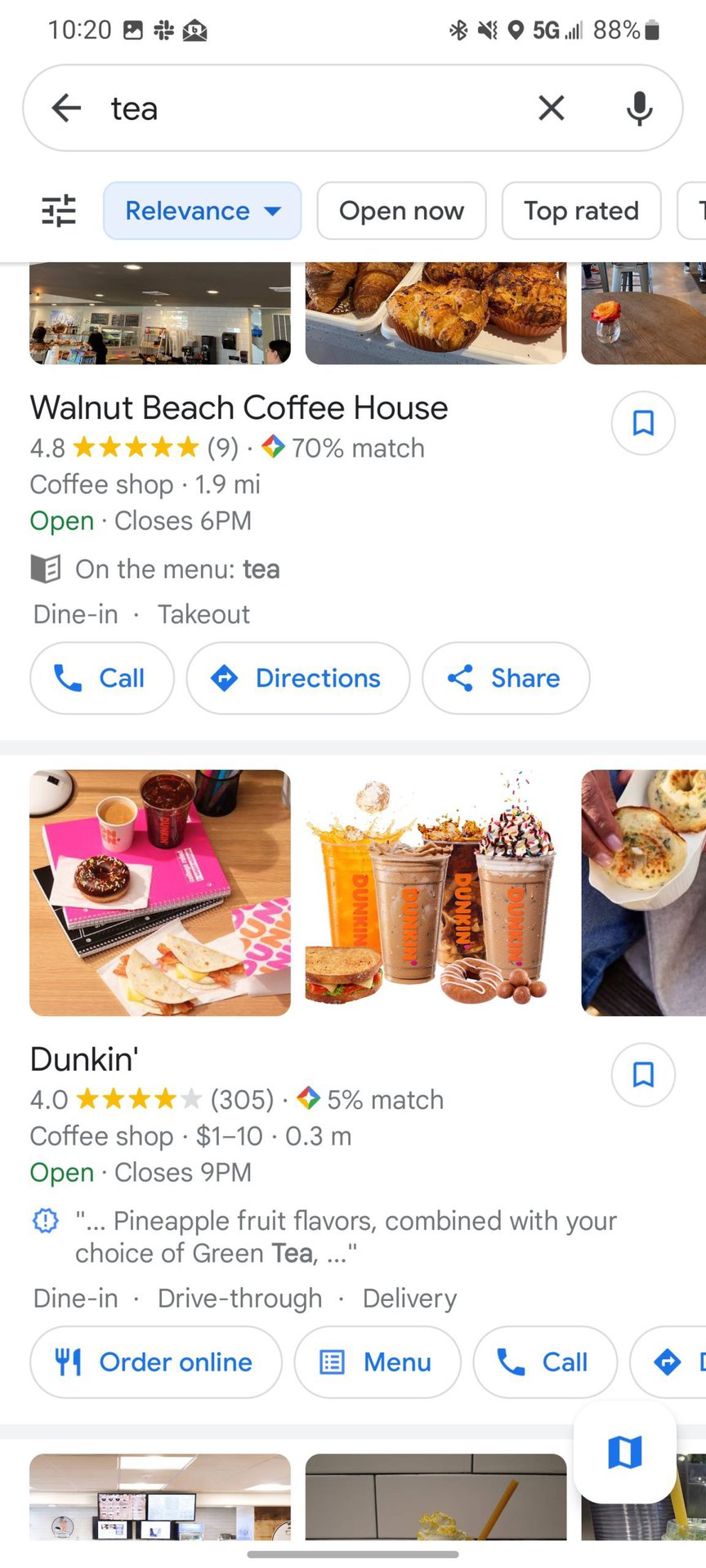 Google Maps Search List Results