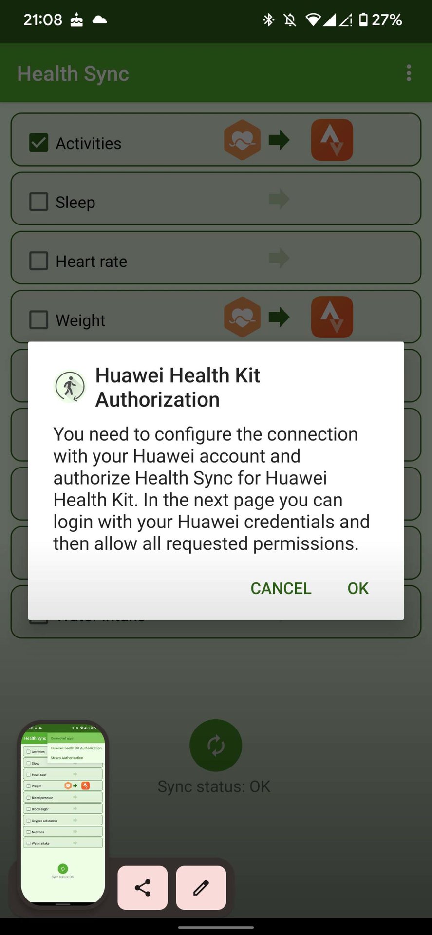 Health Sync data sharing HUAWEI Health Kit authorization