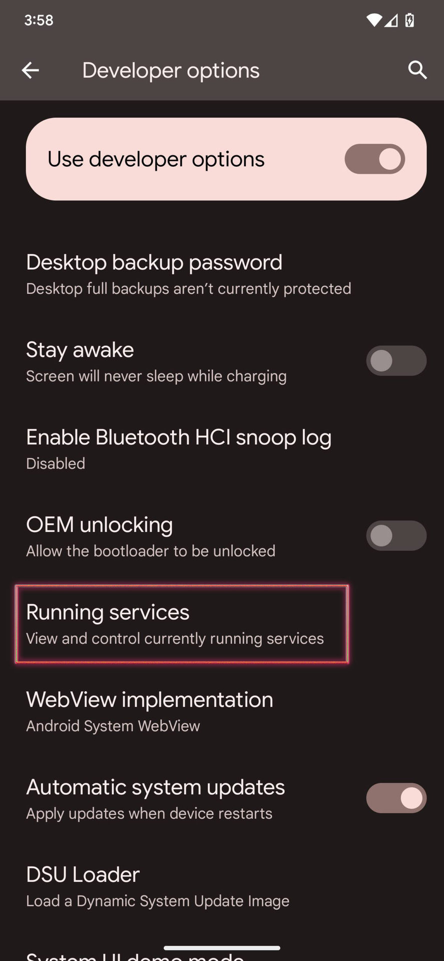 How to check Running Services in Developer Options 3