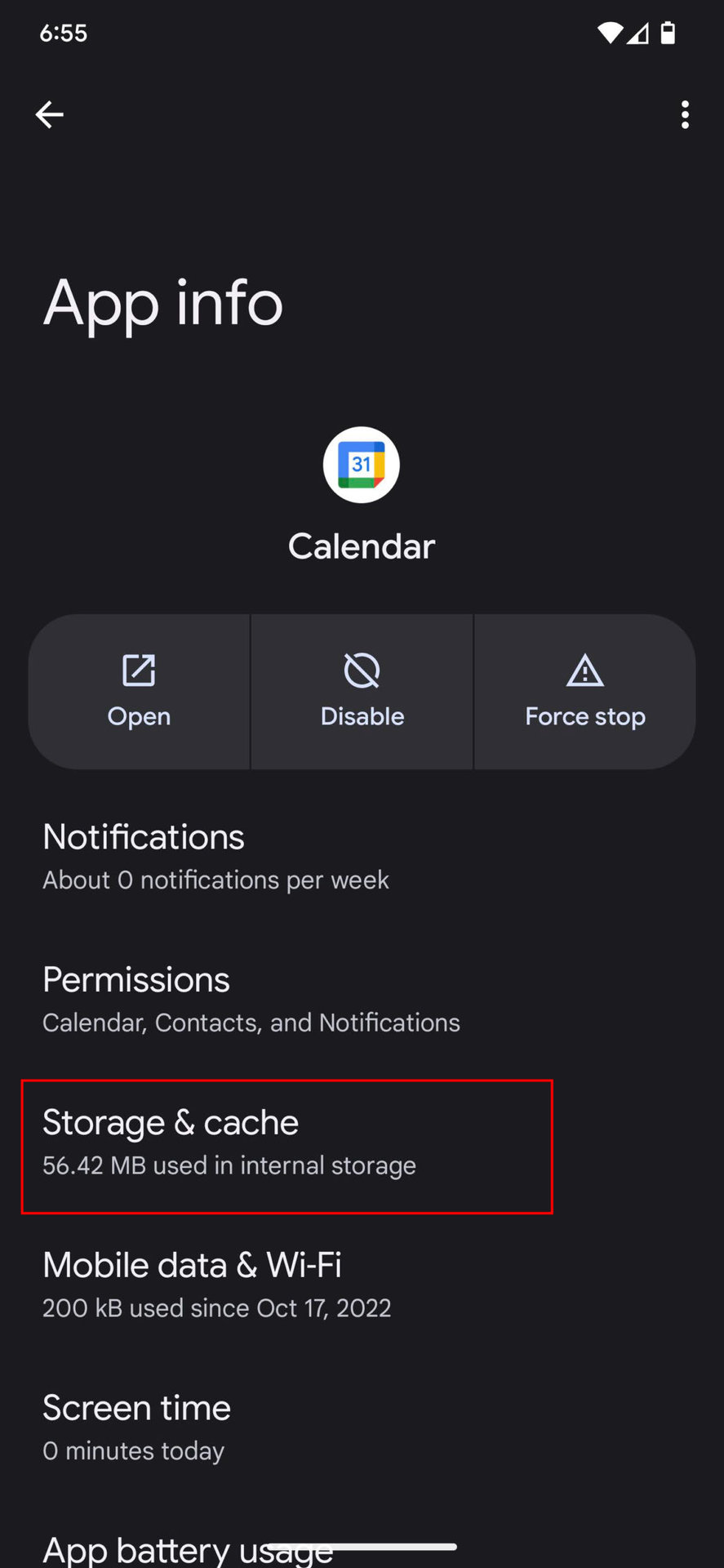 How to clear Google Calendar app cache and storage 4