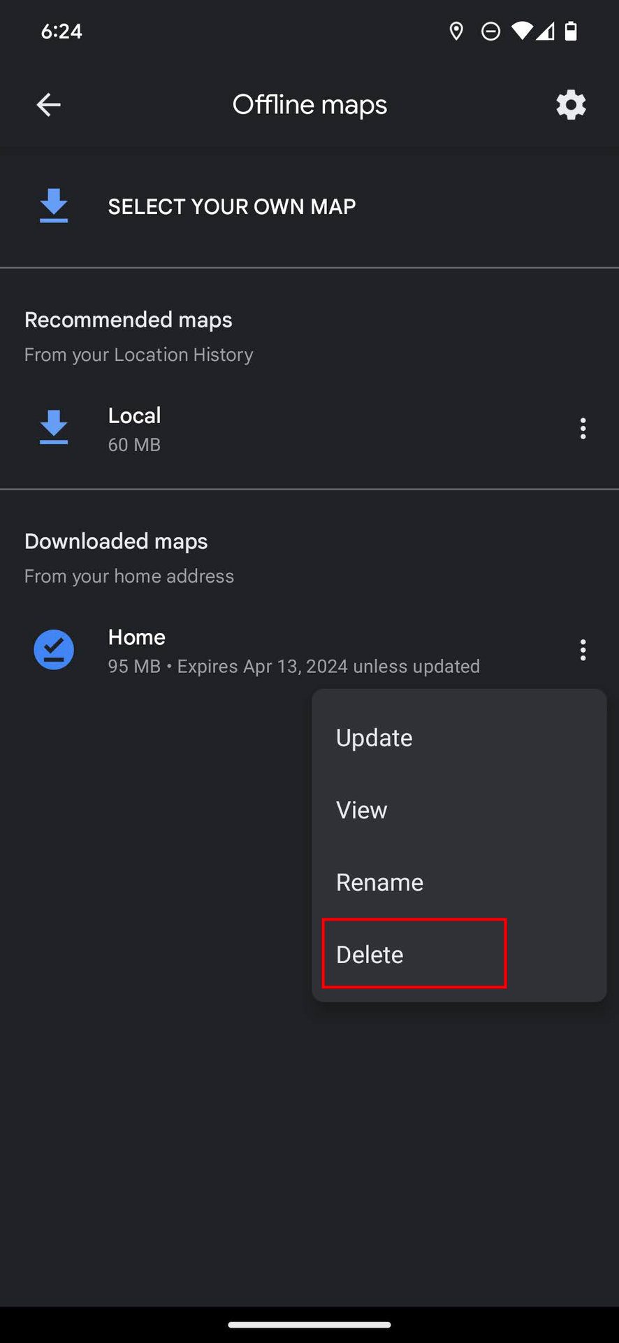 How to delete offline maps in Google Maps 4