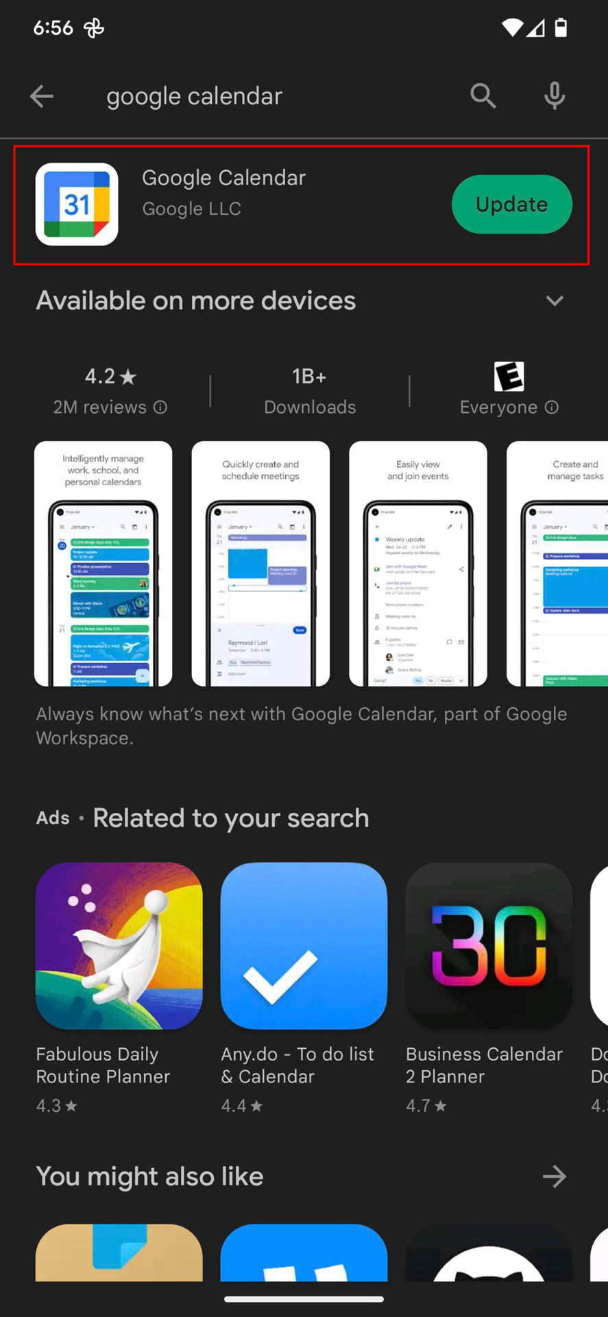 How to update Google Calendar on the Play Store 1