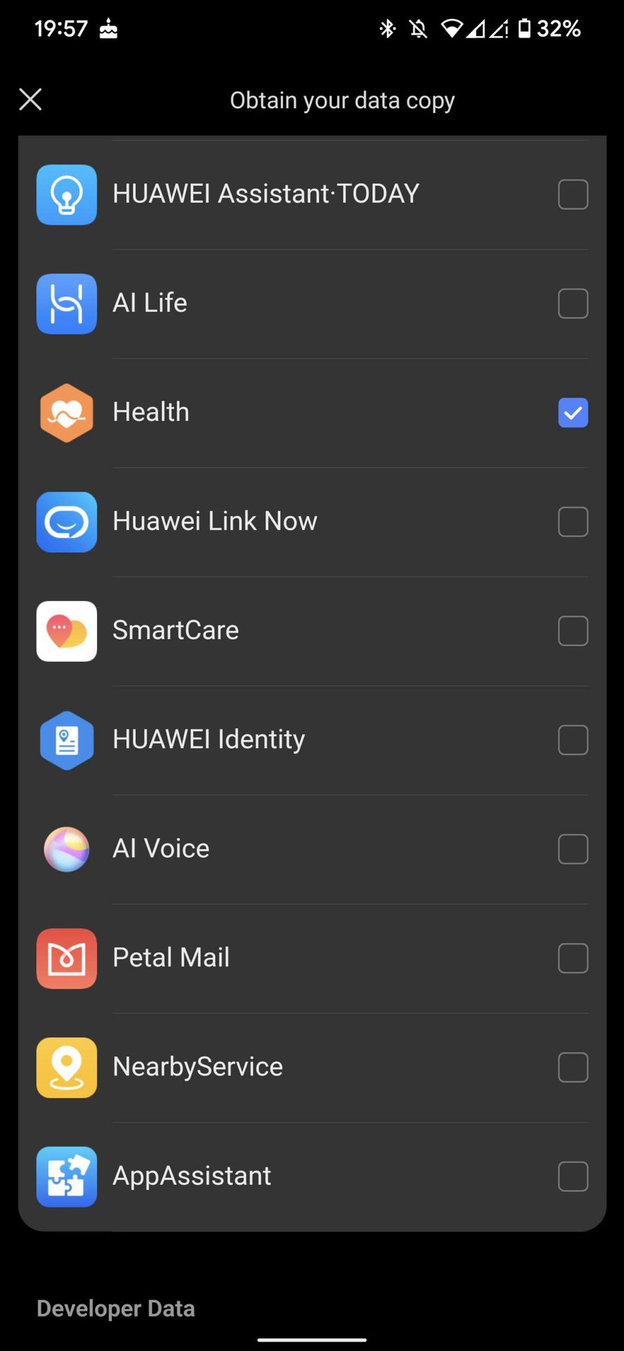 Huawei Health obtain data copy
