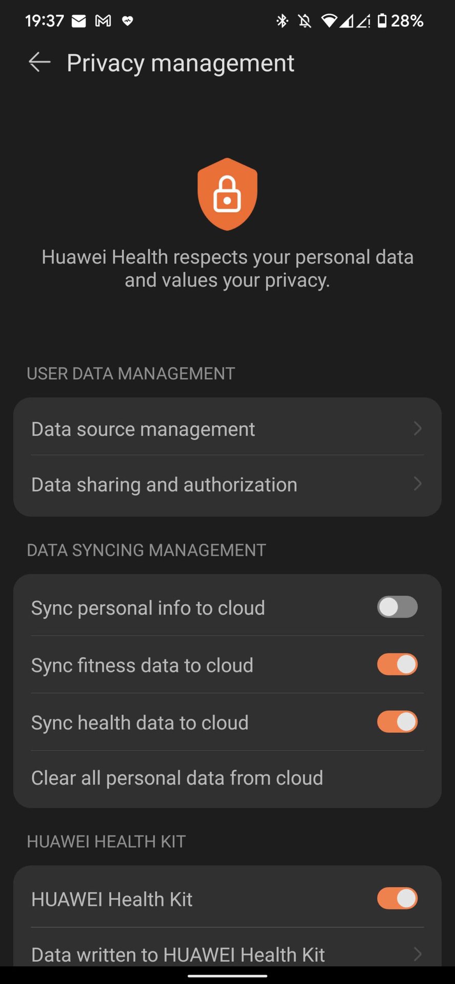 Huawei Health privacy management