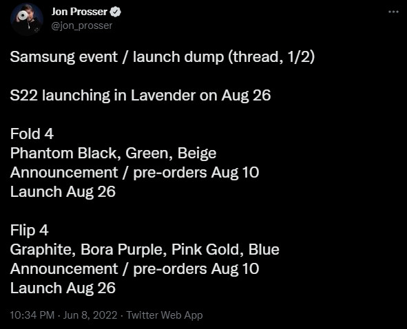 Jon Prosser Galaxy foldable launch dates Twitter