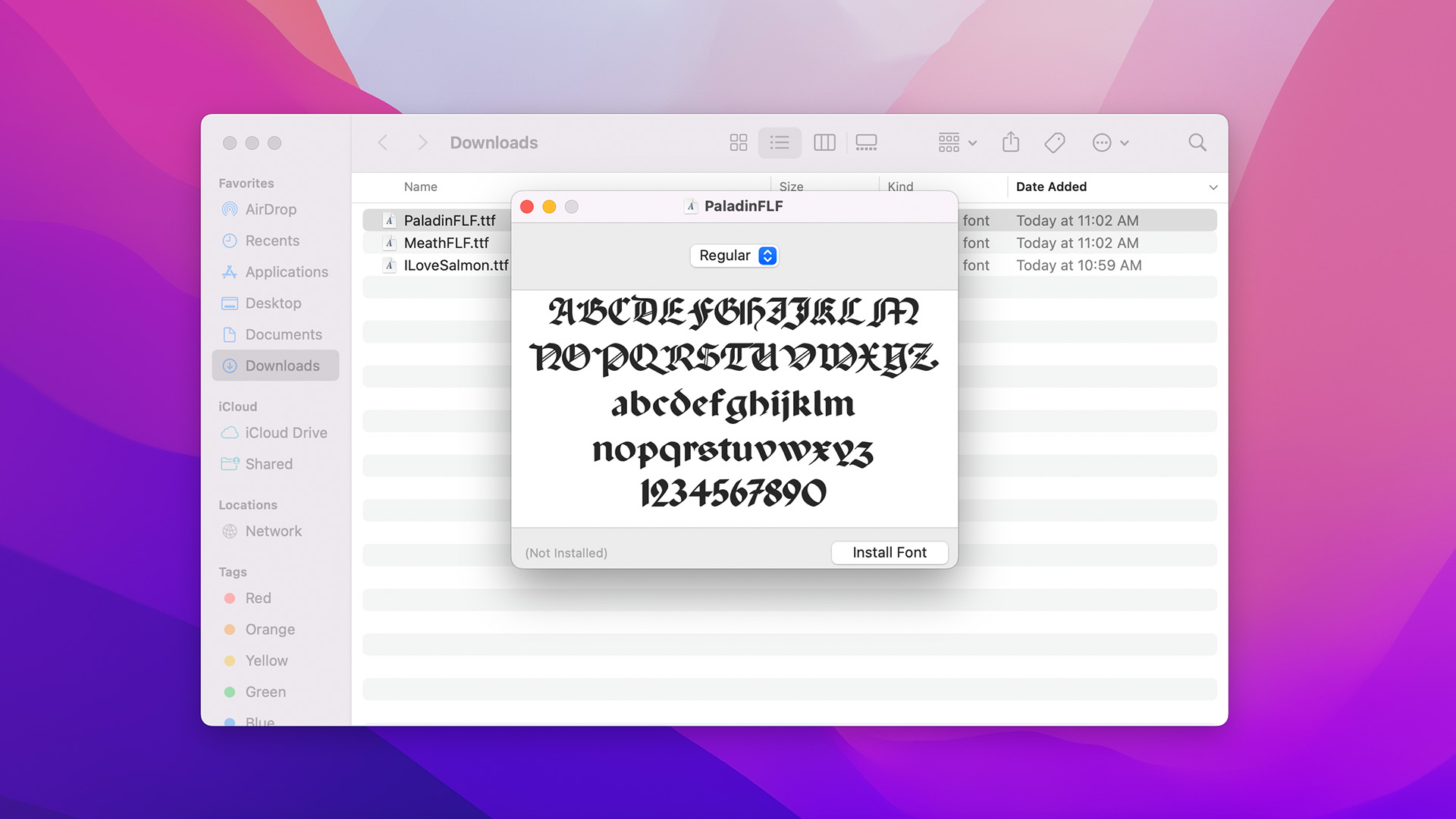 Mac Установка шрифта в один файл