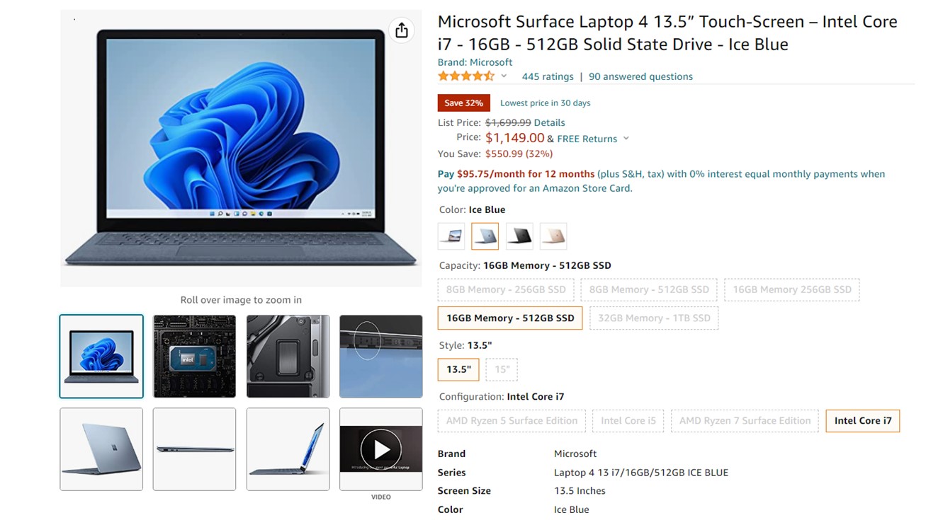 MicroSoft Surface Laptop 4 Amazon Deal