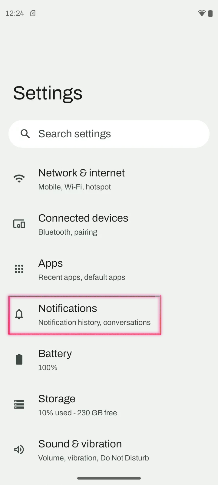 Motorola settings menu