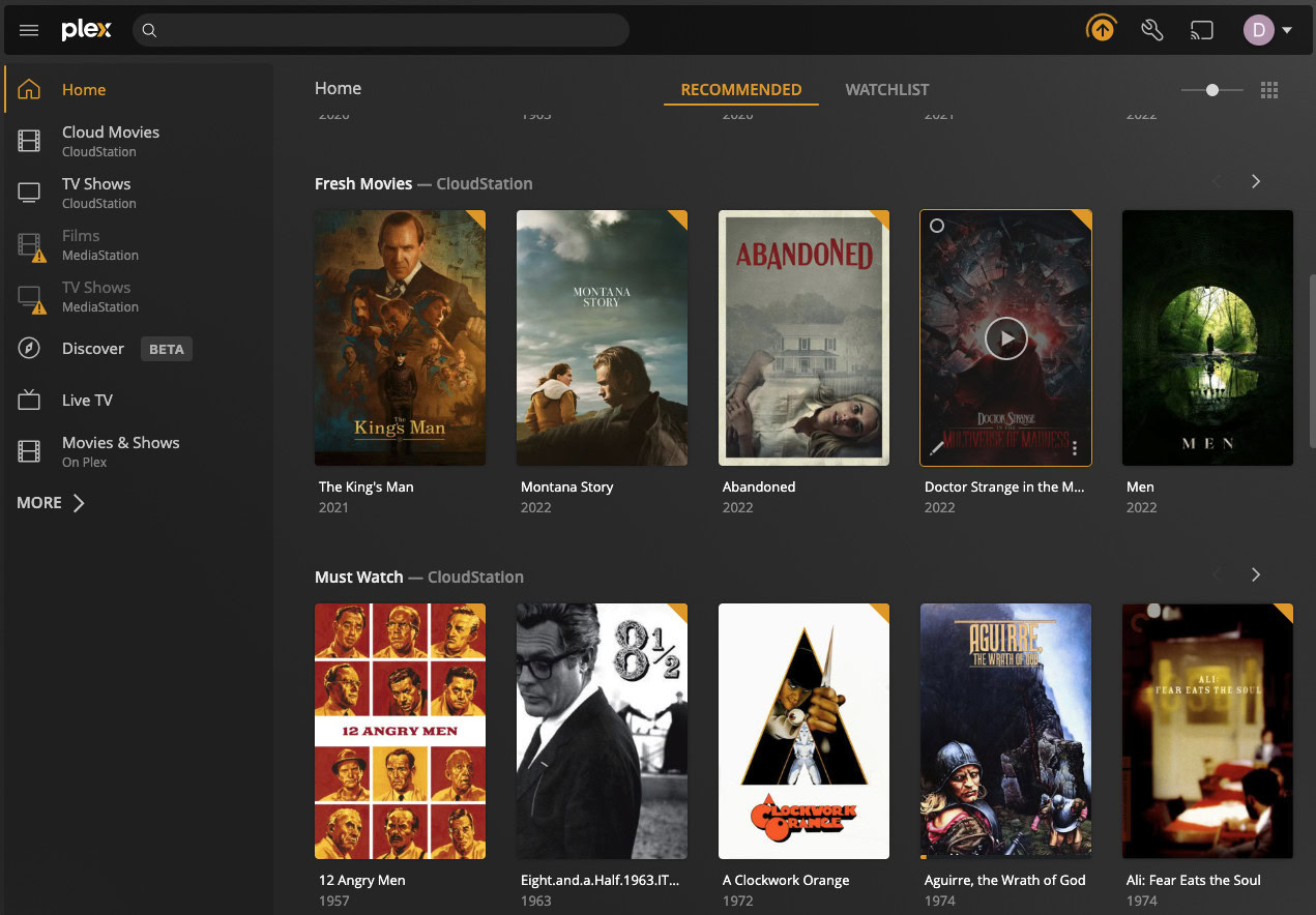 Plex app home page