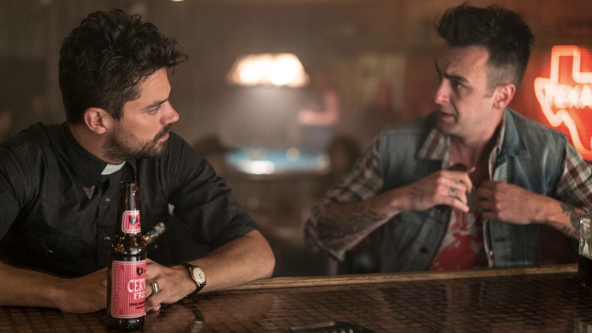 Two men sit at a bar in Preacher - shows like the boys