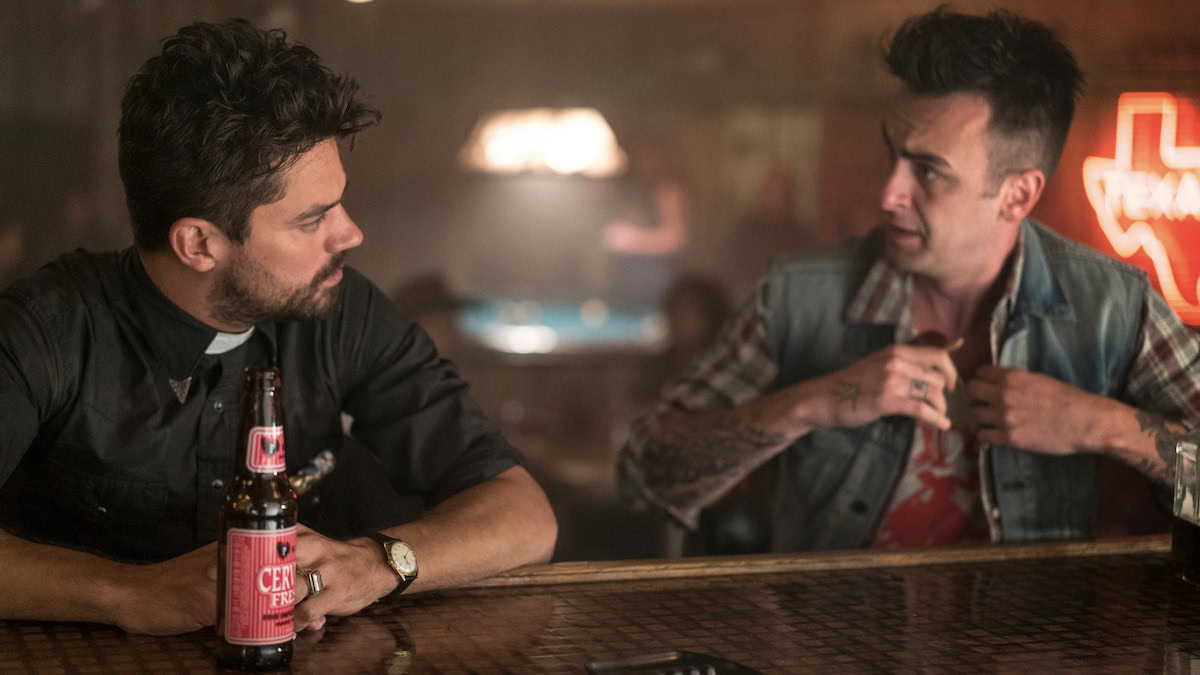 Two men sit at a bar in Preacher - shows like the boys