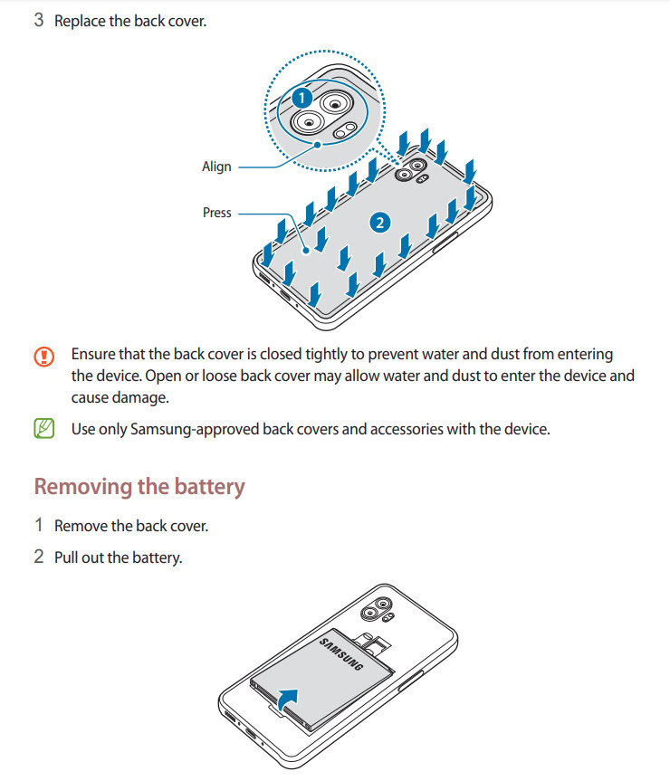 Mode d'emploi Samsung Galaxy Xcover 6 Pro batterie amovible 1