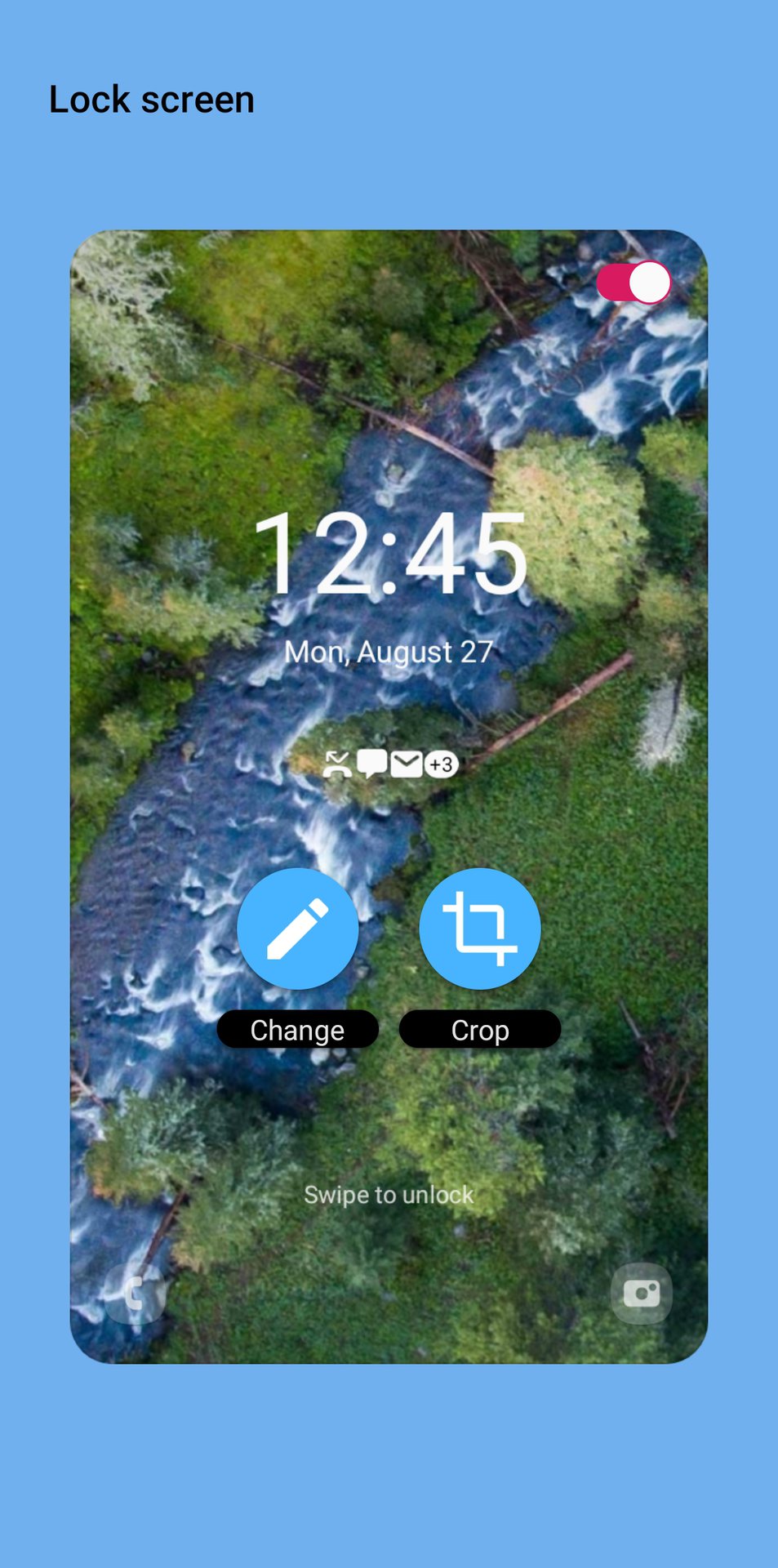 Setting the lock screen image in the Samsung Theme Park app.