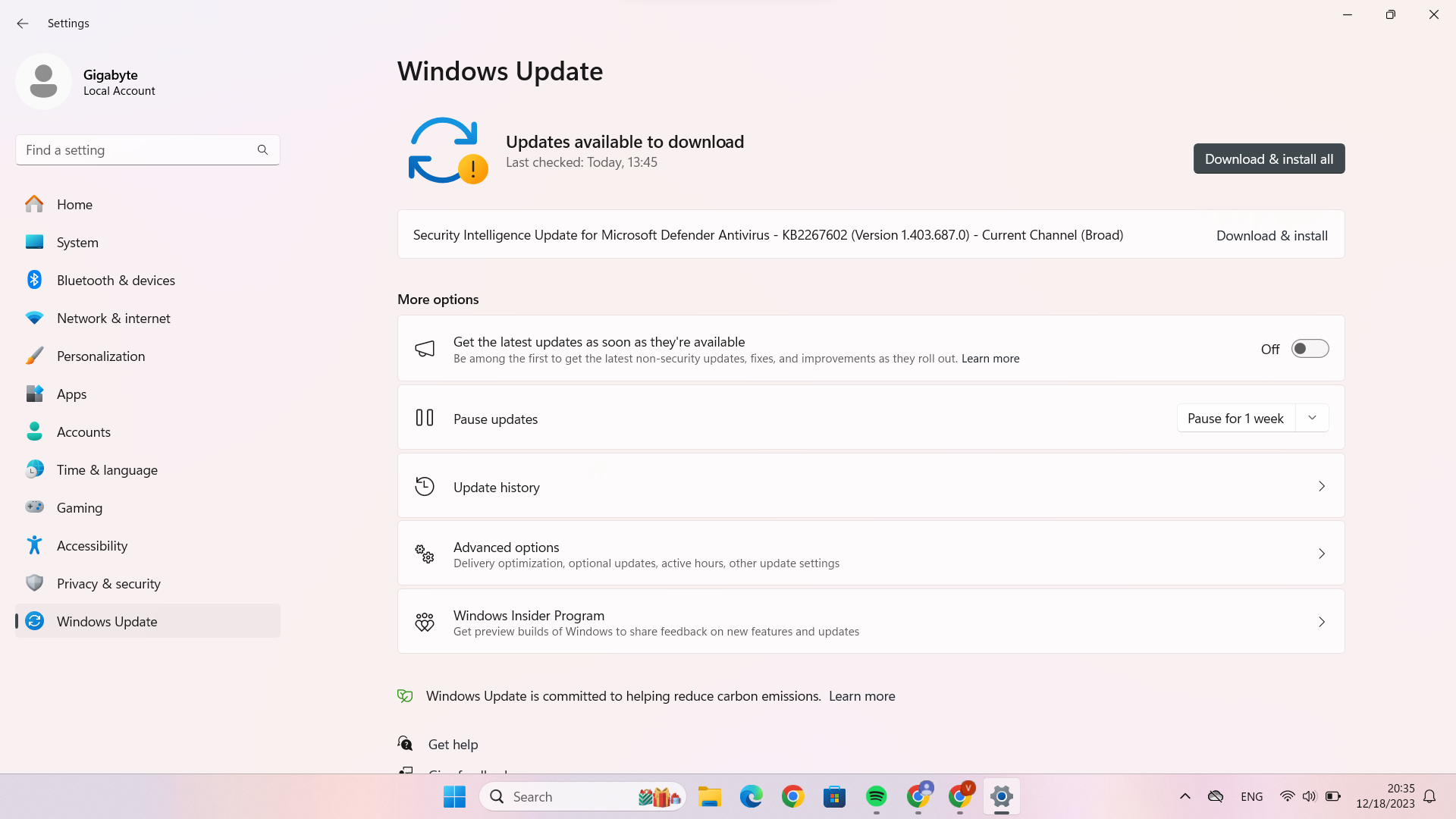 Windows update download & install