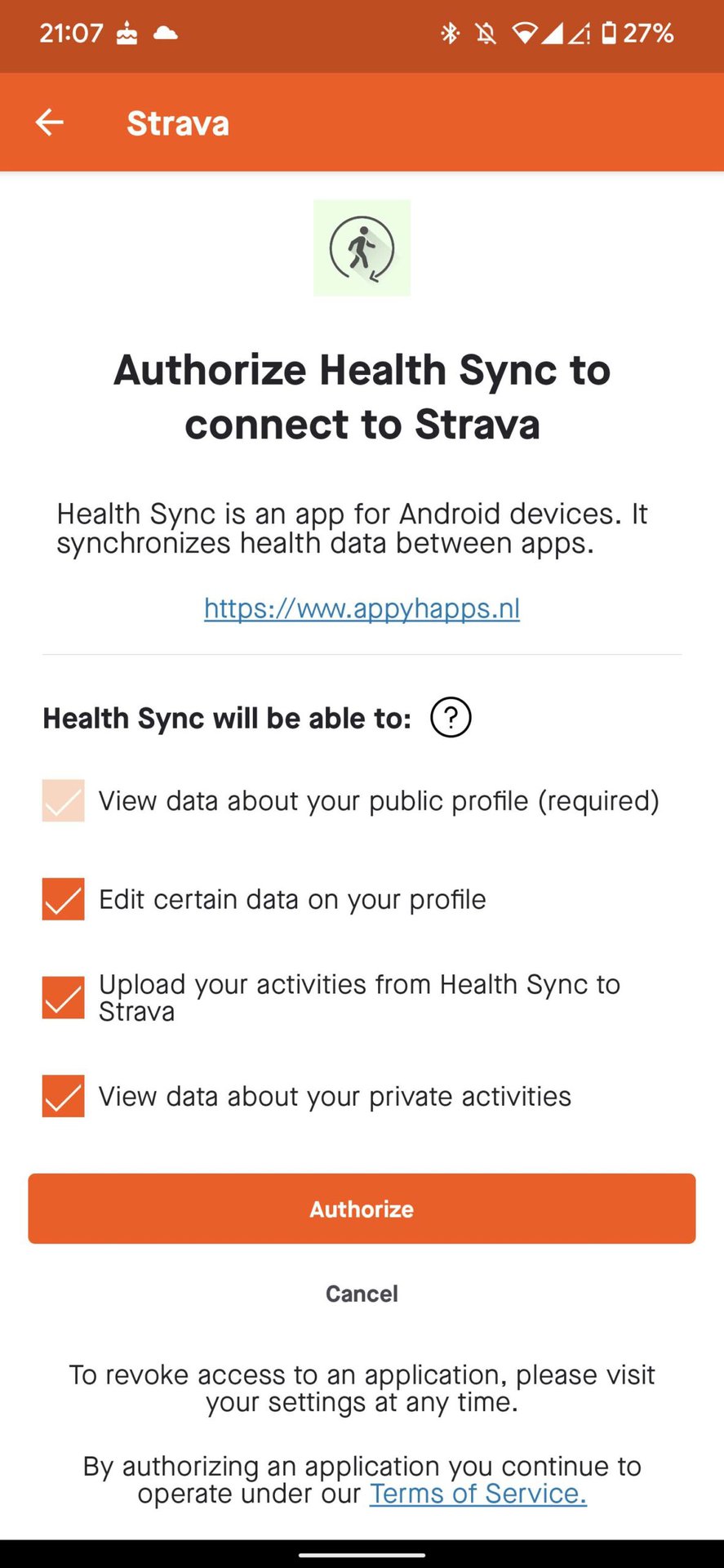 Strava Health Sync authorization