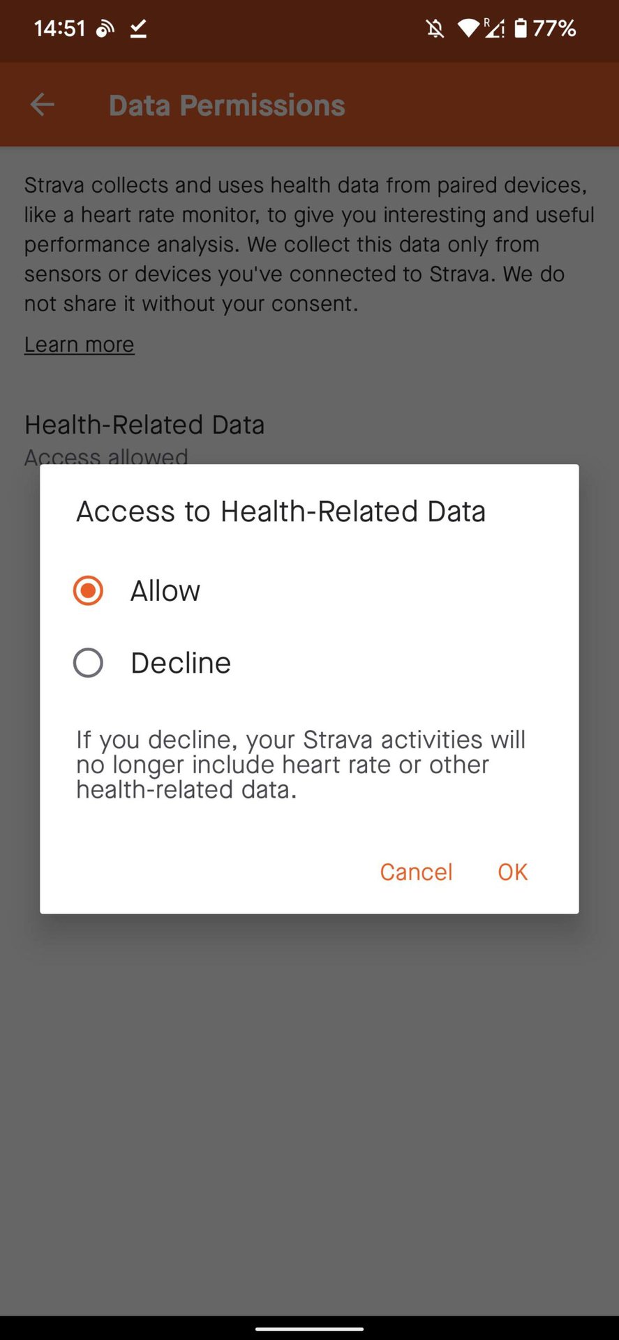 Strava allow health related data sharing