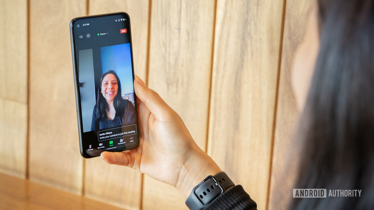 Video call on Zoom for Android stock photo