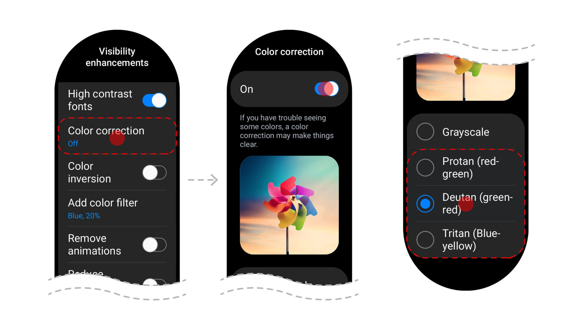 Wears OS 3.5 One UI Watch 4.5 termasuk peningkatan keterlihatan dan pembetulan warna.