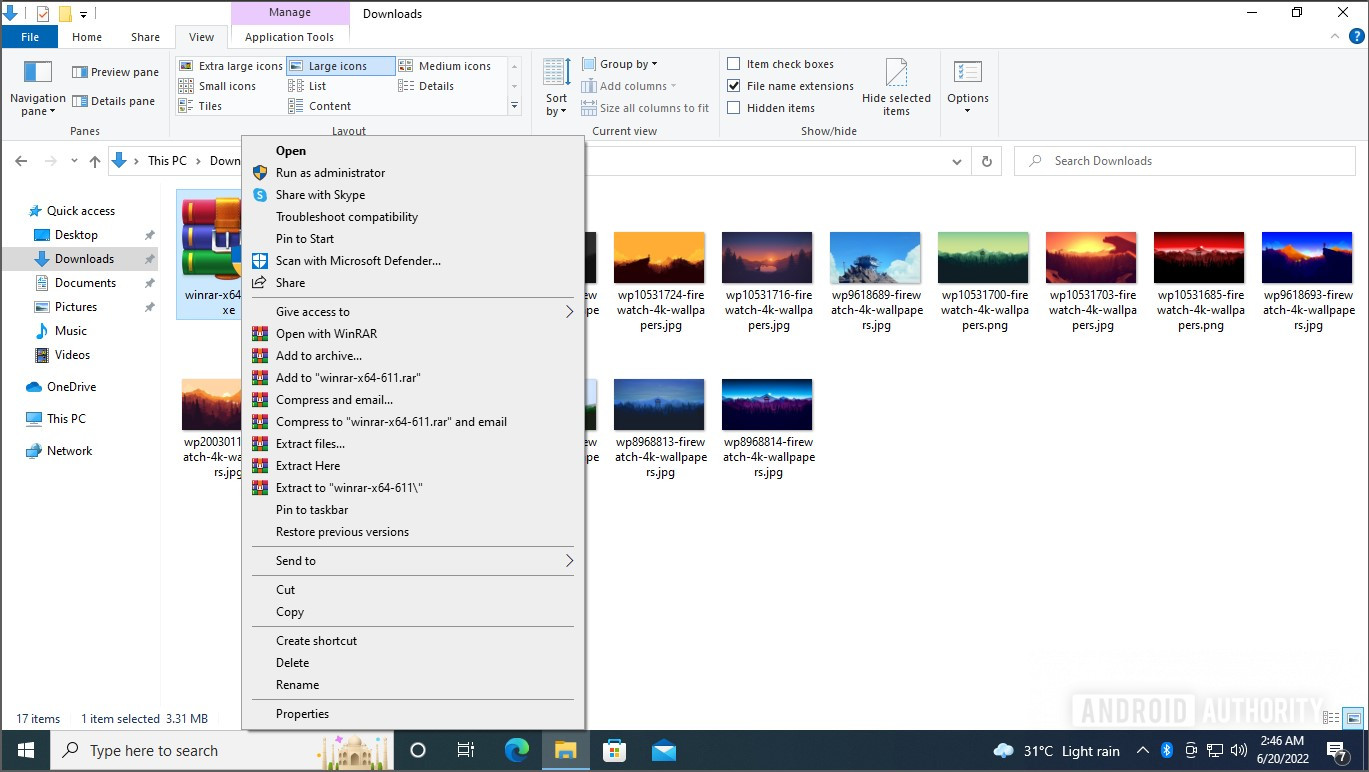 Windows 10 explorer change file extension right click
