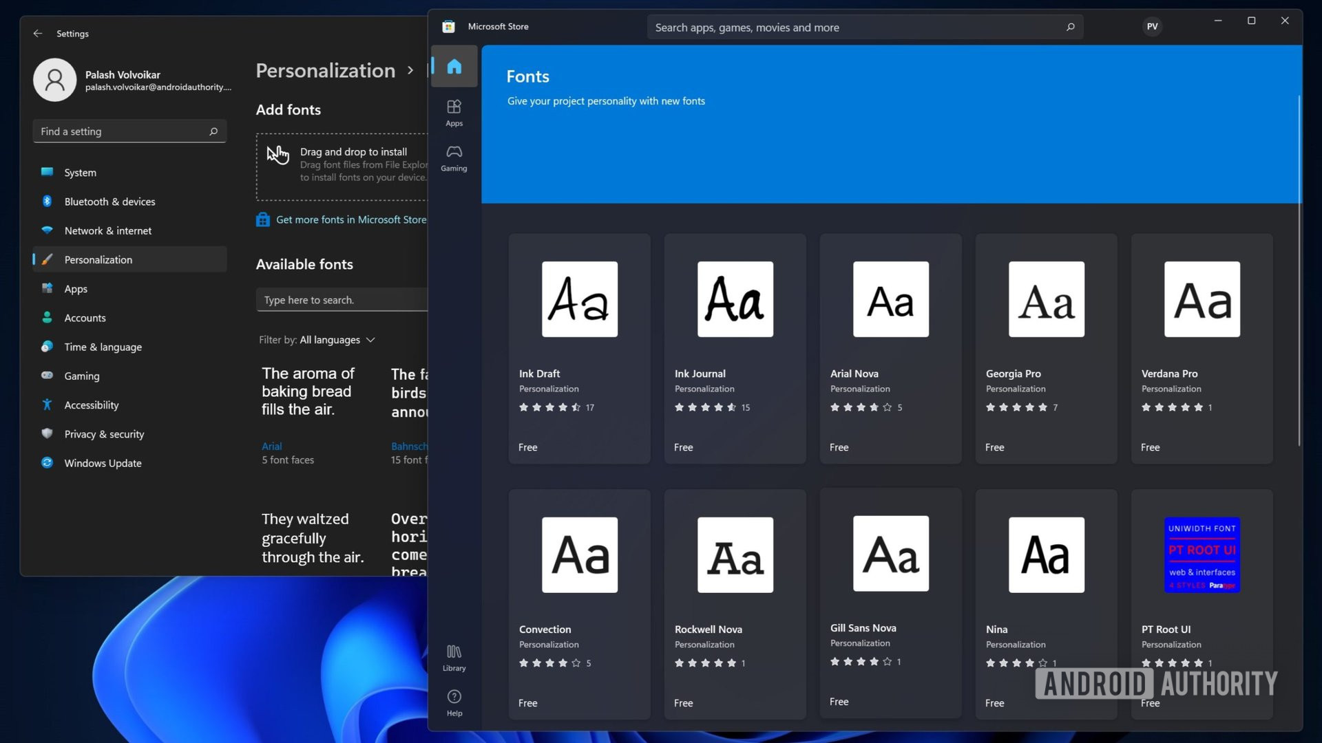 Windows 11 fonts in microsoft store