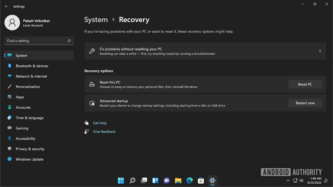 Windows 11 recovery settings