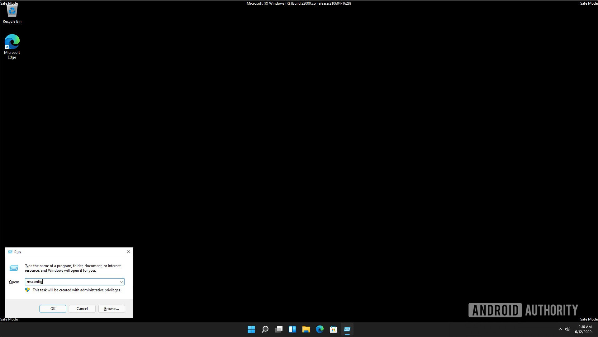 Windows 11 safe mode run msconfig