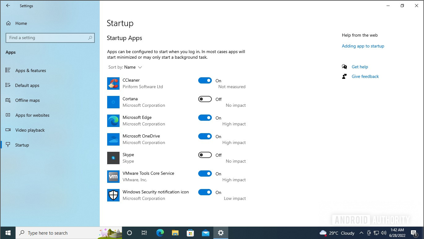 Windows ayarları başlangıç ​​uygulamaları