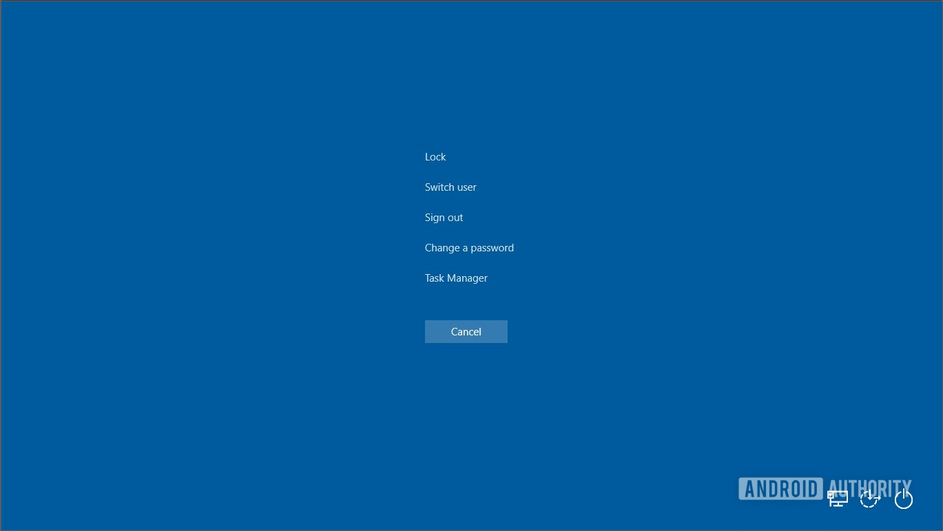 Windows task manager GINA screen