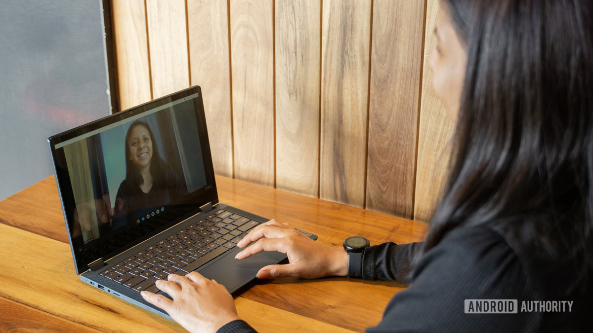 Zoom Meetings video call on laptop