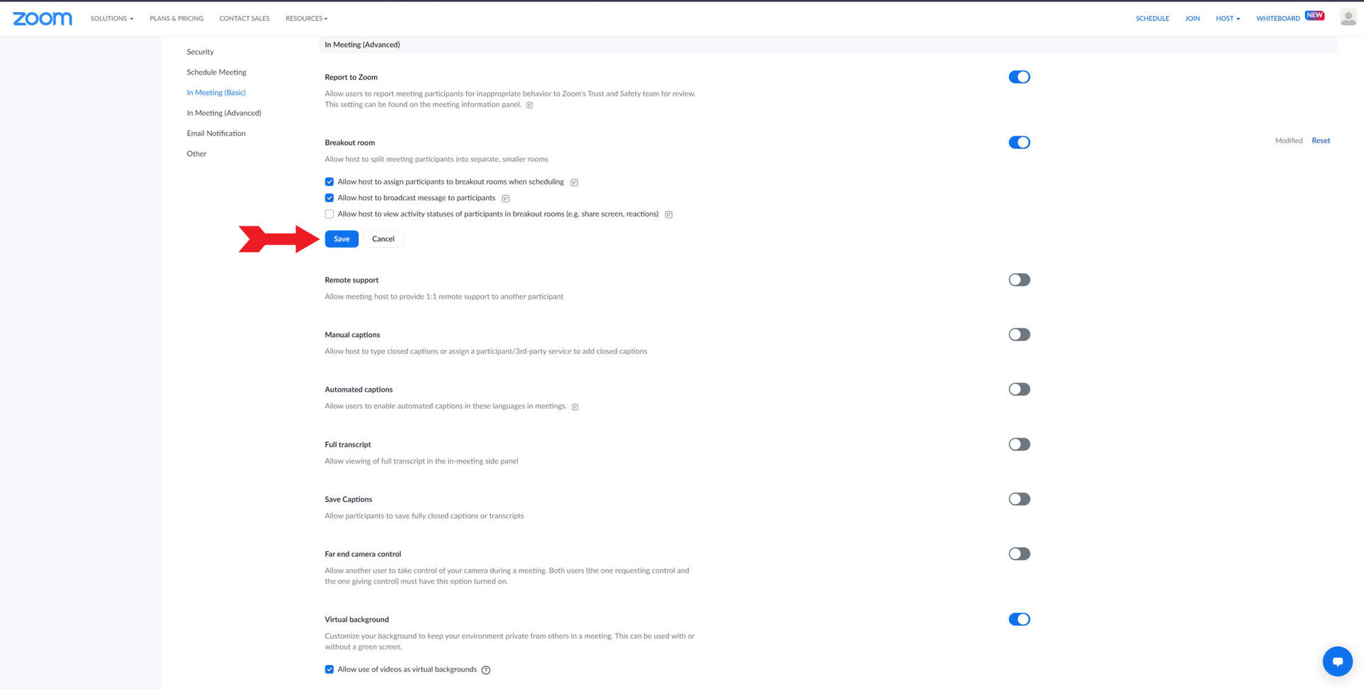 enabling breakout rooms in Zoom step 3