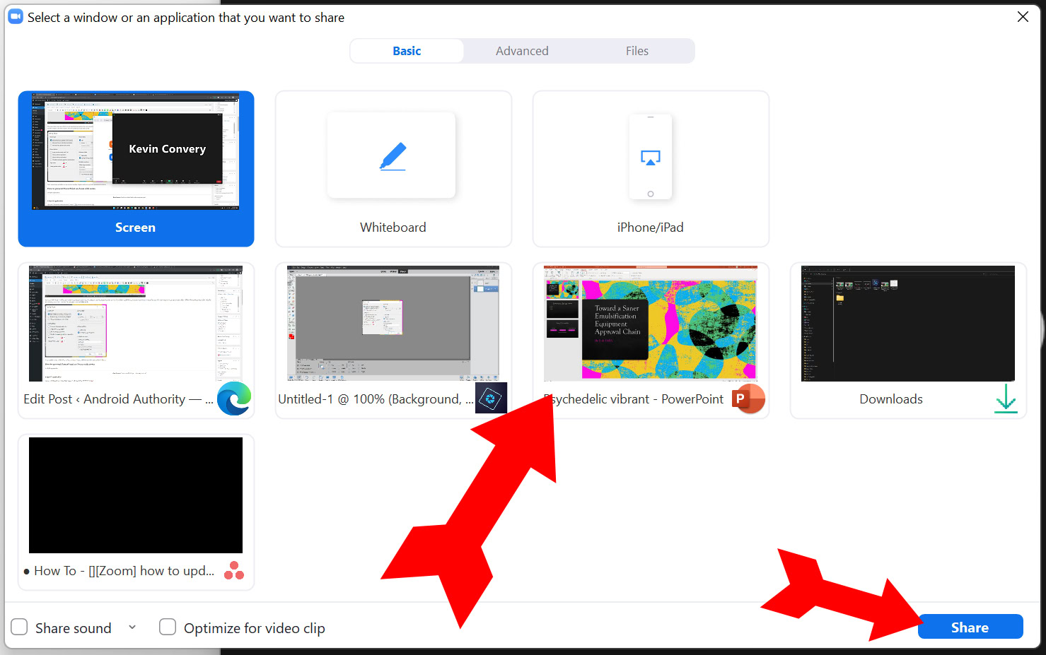 powerpoint in zoom step 4 choose window