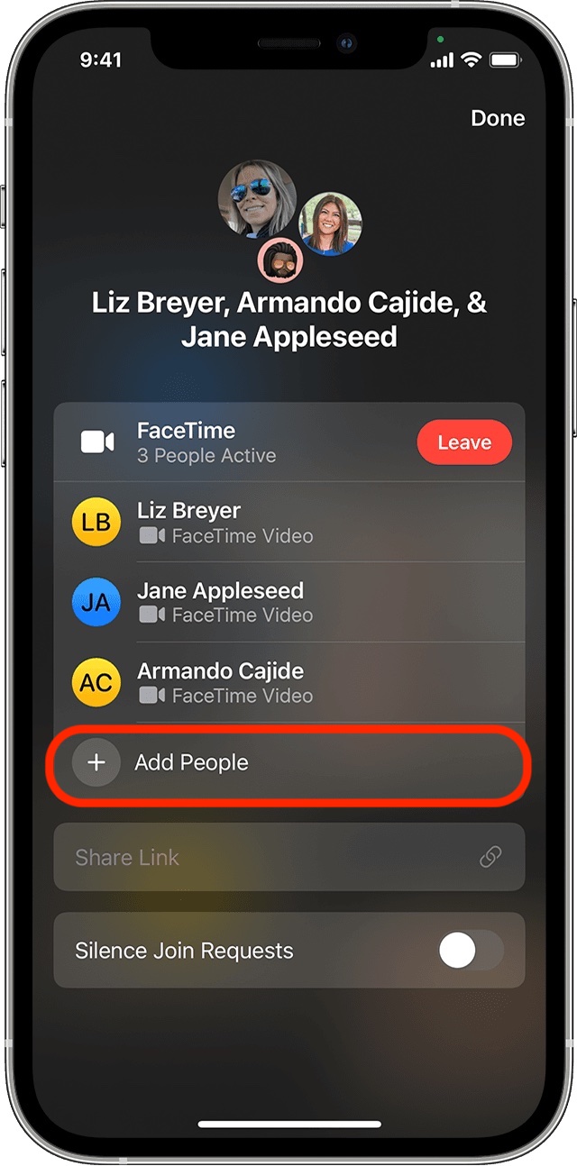 add people to ios facetime group call