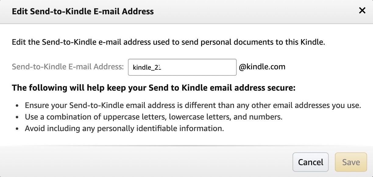 amazon kindle devices change email send pdf