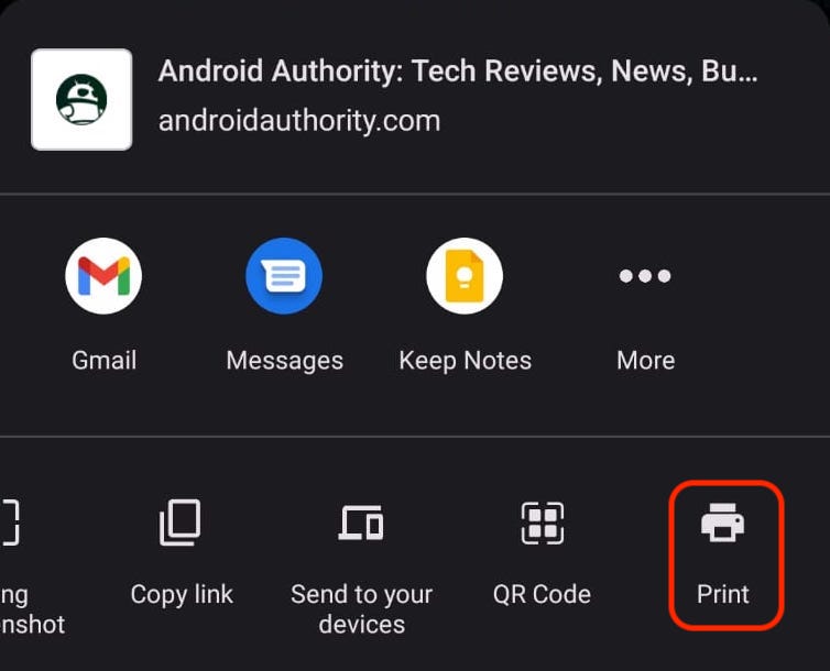 android chrome print icon