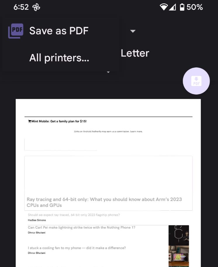 android chrome save as pdf