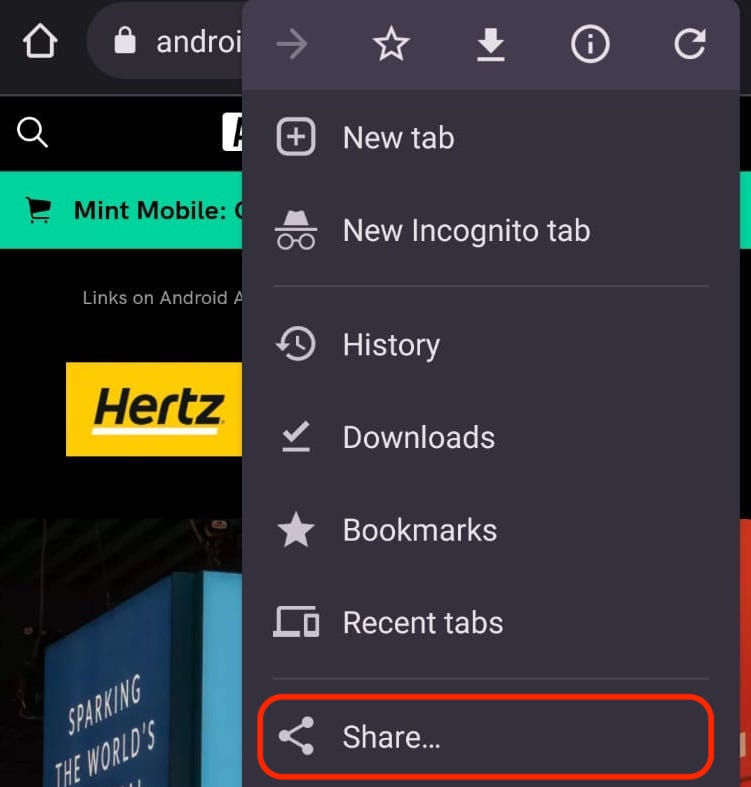 android chrome share link