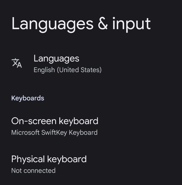android settings keyboard