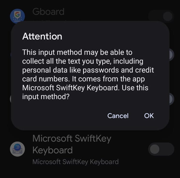 android swiftkey confirm