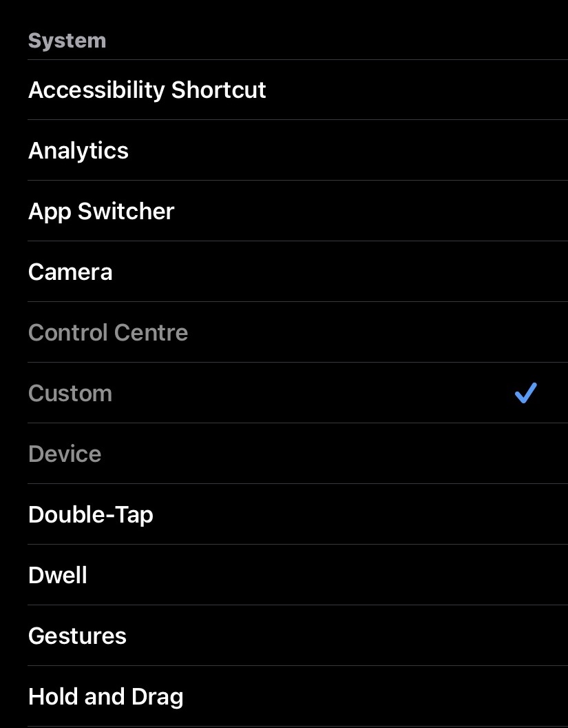 assistive touch menu options