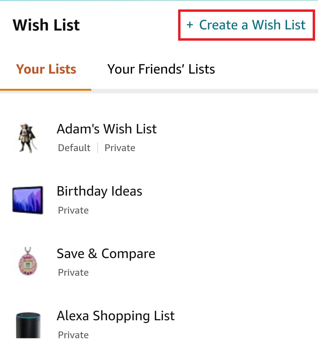 create wish list mobile