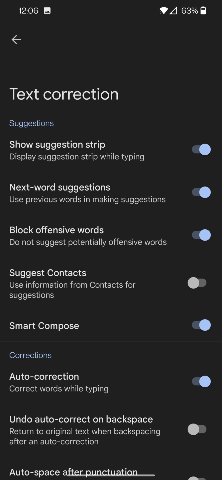 gboard text correction settings
