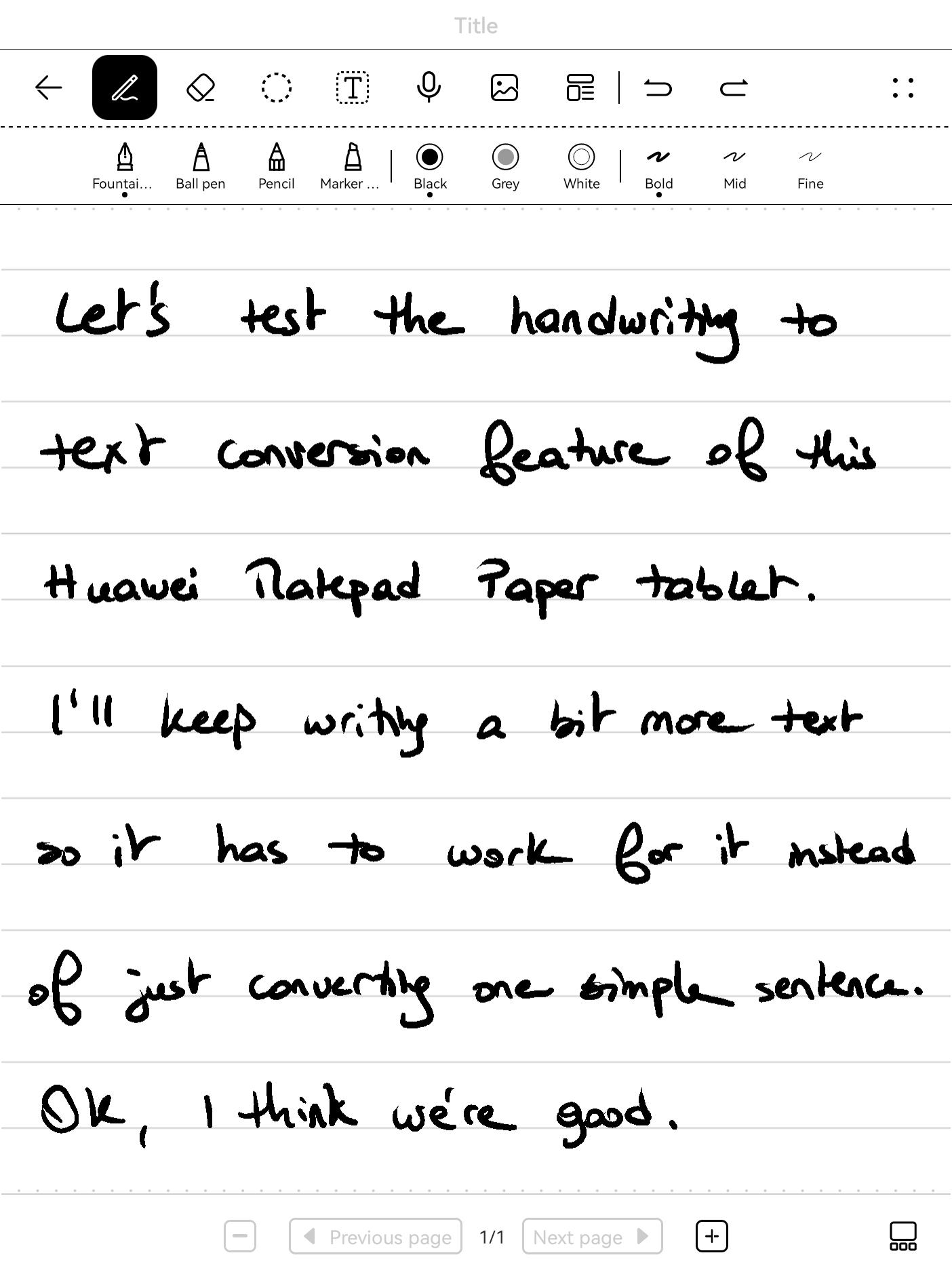 handrwitten note on Huawei MatePad Paper