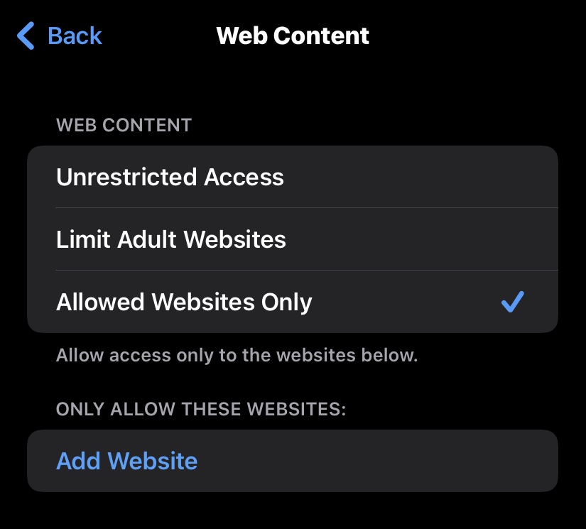 ios allowed websites only
